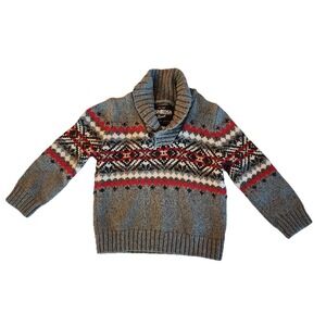 Oshkosh Pullover‎ Sweater Fair Isle Classic Dapper Cotton Gray Boys Sz 18 Mos